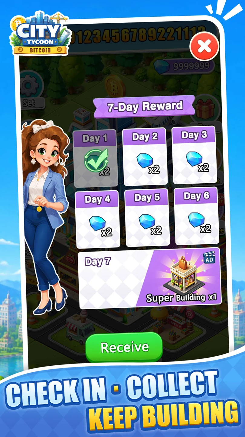 The daily check-in screen with in-game rewards